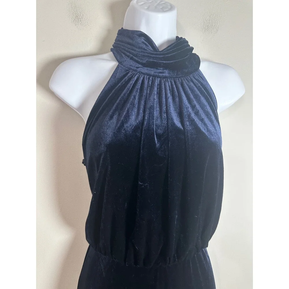 Eliza J Navy Blue Velvet Halter Neck Maxi Gown EJ1M9028 Womens 8 NWT - Picture 5 of 10